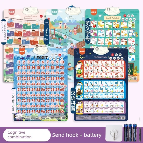 Çocuklar için Sesli Duvar Tablosu - Matematik + Pinyin + Okuma Yazma