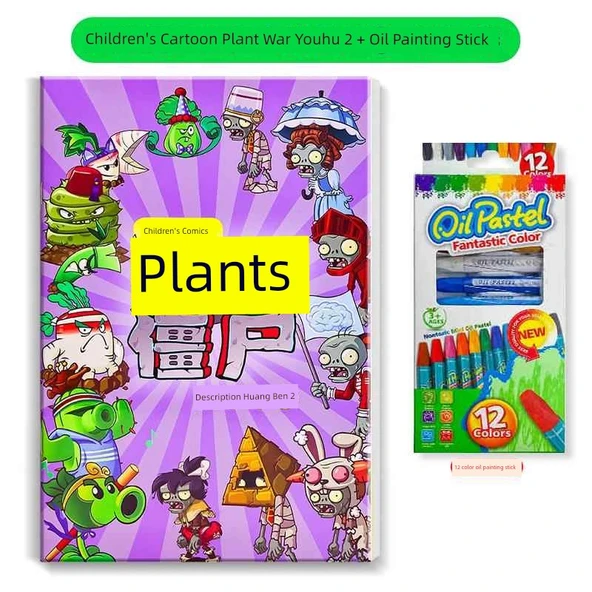 Plants vs Zombies Çocuk Çizim Kitabı - Çocuklar 2 Yağlı Boya Kalemli