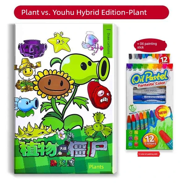 Plants vs Zombies Çocuk Çizim Kitabı - Bitki İzleme Kitabı Yağlı Boya Kalemli