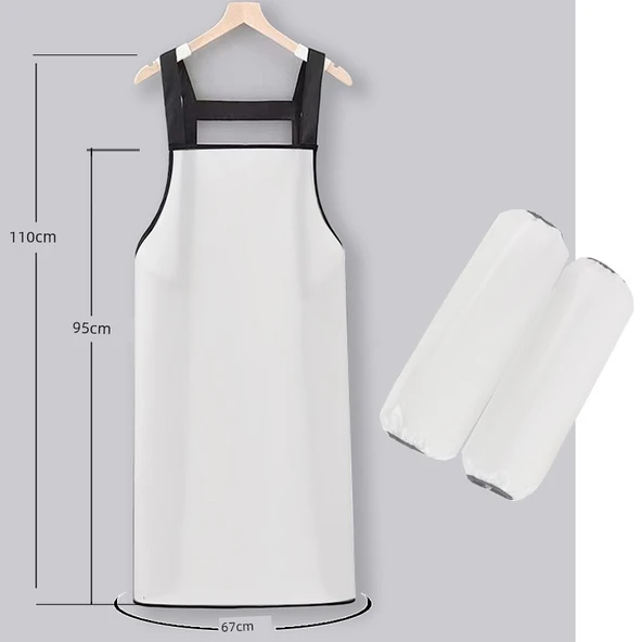 TPU Su Geçirmez Yağa Dayanıklı Kollu Önlük - 95cm, Cepsiz, Beyaz