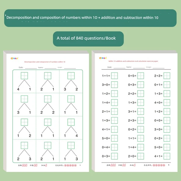 Çocuklar için Matematik Alıştırma Kitabı - 10'a Kadar Toplama, Çıkarma ve Ayrıştırma - 2'şer Kitap