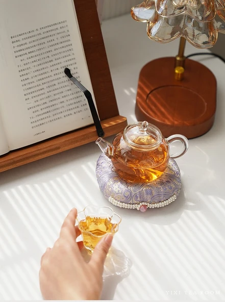 Çin Tarzı Su Emici Bardak Altlığı - Alacakaranlık Mor Dumanı Çay Matı Tang Boncuklu - 7