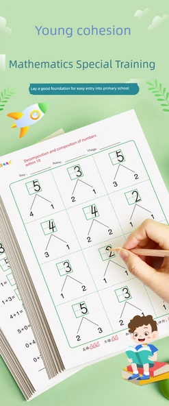 Çocuklar için Matematik Alıştırma Kitabı - 10'a Kadar Ayrıştırma - 2 Kitap (240 Soru) - 7