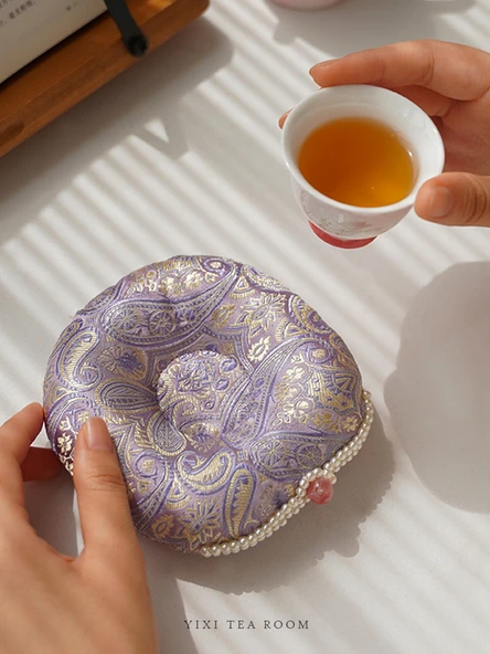 Çin Tarzı Su Emici Bardak Altlığı - Alacakaranlık Mor Dumanı Çay Matı Kare Pencere - 5