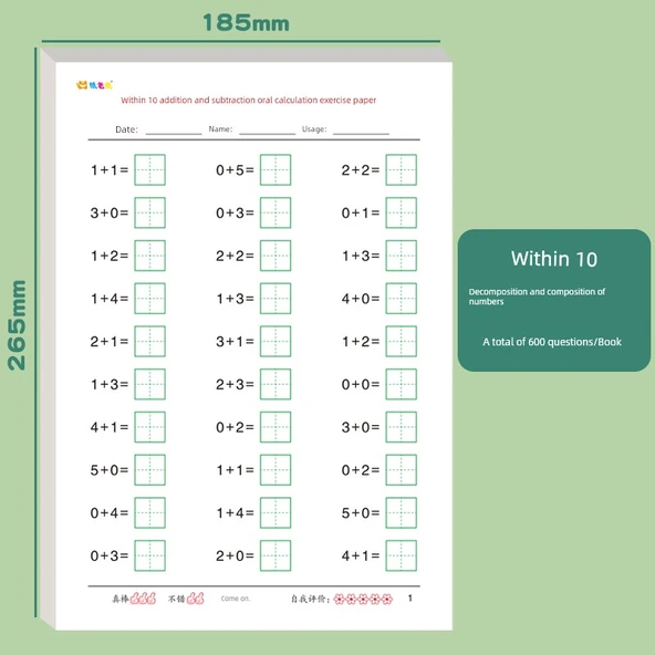 Çocuklar için Matematik Alıştırma Kitabı - 10'a Kadar Toplama ve Çıkarma - 5 Kitap (600 Soru)