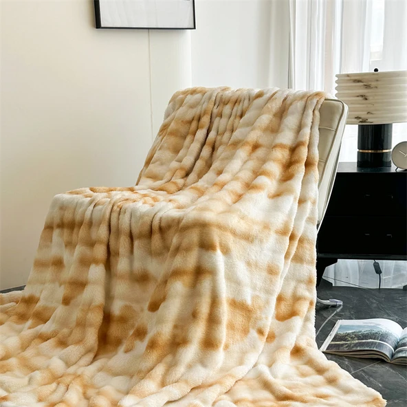 Tavşan Peluş Mercan Polar Battaniye - Halo Turuncu - 180x200cm