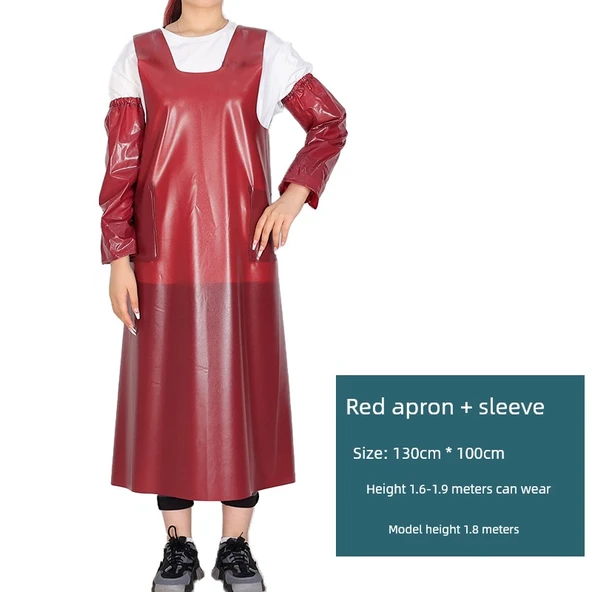 Su Geçirmez Unisex Mutfak Önlüğü - Kırmızı Dana Derisi Yelek + Kolluk