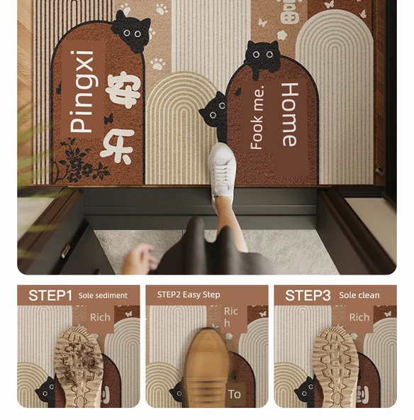 Çizgi Film Kedi İpek Halı Paspas - Uzun Soğuk Miyav Dikdörtgen 40x60cm - 10