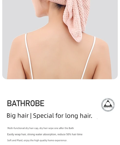 Pembe Uzun Saç Kurutma Bonesi - Açık Tasarım - Banyo Havlusu - 8