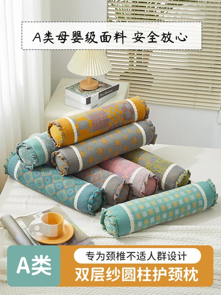 Boyun Destekli Yuvarlak Yastık - Kare Yeşil Kafes - Xiaomi Kabuğu Dolgulu (Yumuşak) 6-10cm - 2