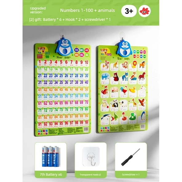 1-100 Dijital Duvar Tablosu - 1-100 + Hayvanlar