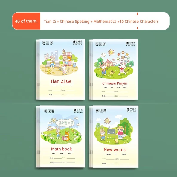 1-2. Sınıf 40 Tian Zi Çince Heceleme Matematik Yeni Karakter Defteri