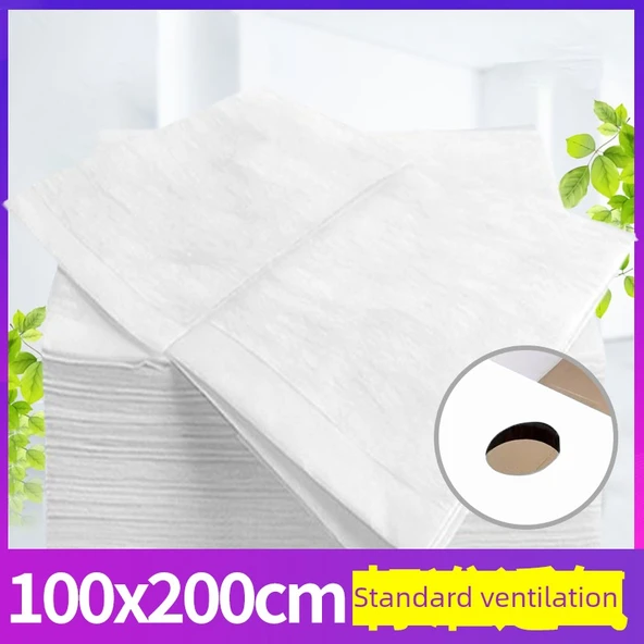 Su Geçirmez Yağ Geçirmez Tek Kullanımlık Beyaz Yatak Örtüsü - 100x200 cm - 100 Adet [Delikli ve Hava Geçirir]