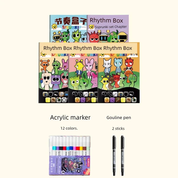 Çizim Alıştırma Kitabı - Ritim Kutusu Tam Set (5 Kitap) + 12 Renkli Akrilik Kalem + 2 Gouline Kalem