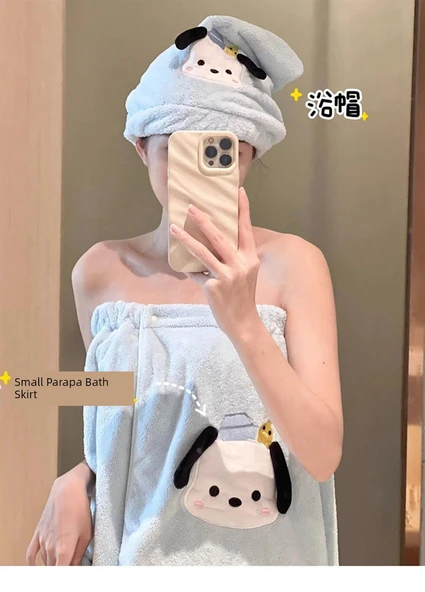 Çocuk Karikatür Mercan Polar Banyo Havlu Seti - Süt Beyazı Paşa Köpek (Havlu + Banyo Eteği + Saç Kurutma Bonesi) - 9