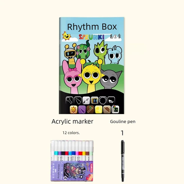Çizim Alıştırma Kitabı - Ritim Kutusu 1 (1 Kitap) + 12 Renkli Akrilik Kalem + Gouline Kalem