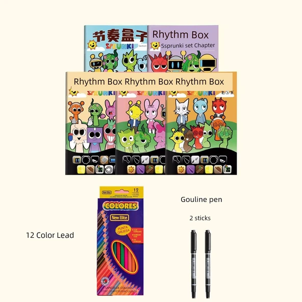 Çizim Alıştırma Kitabı - Ritim Kutusu Seti (5 Kitap) + 12 Renkli Kurşun Kalem + 2 Gouline Kalem