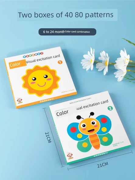 Bebekler İçin Görsel Uyarım Kartları - Büyük Boy, 3. ve 4. Seviye, Renkli