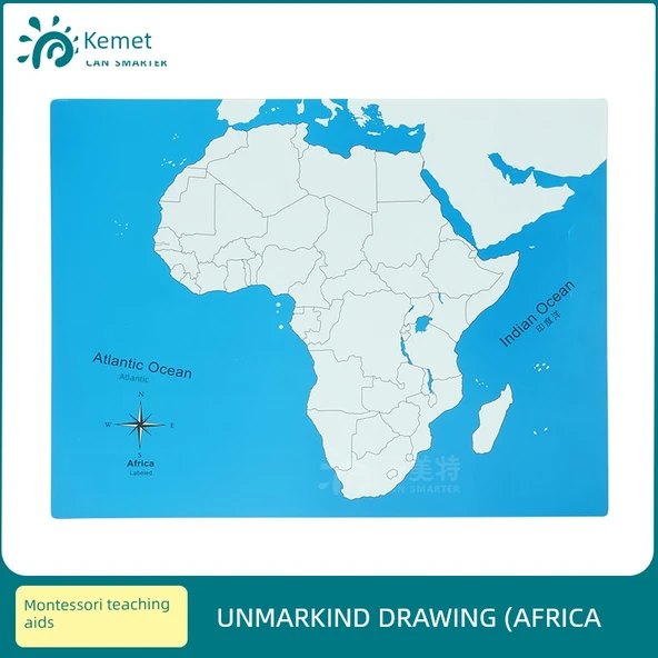 Montessori Coğrafya Dünya Kıta Haritası - İşaretsiz Jeoteknik Kağıt (Afrika)