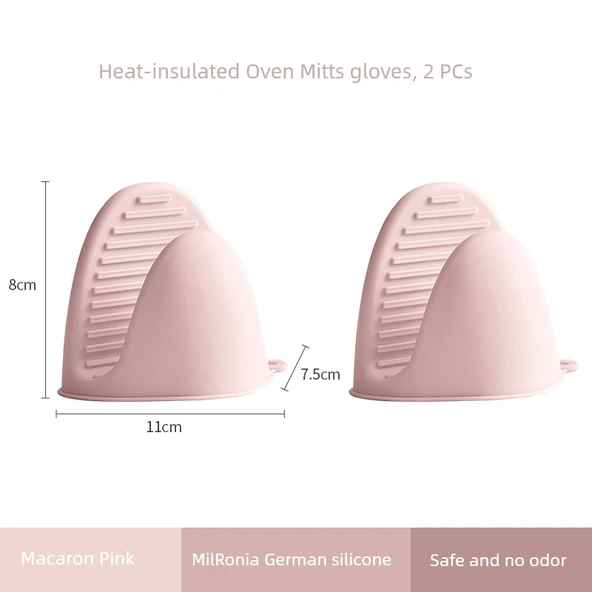 Silikon Fırın Eldiveni - Anti-Isı Mutfak Eldiveni - Makaron Pembe - 2'li Paket