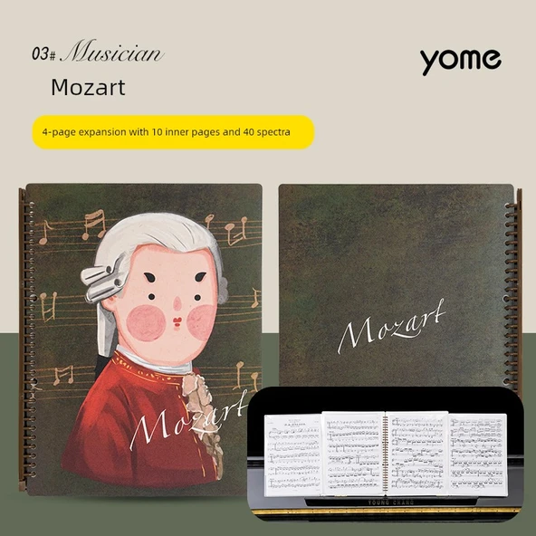 Yome Müzik Piyano A4 Notası Klasörü - Mozart 4 Sayfa Genişletilmiş