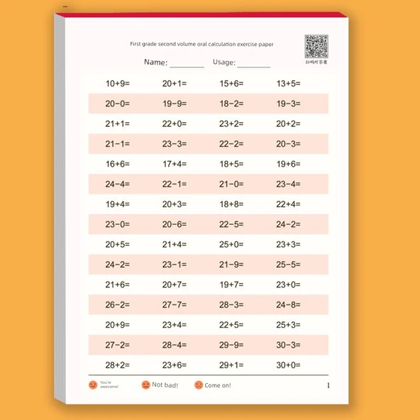 1. Sınıf 2. Dönem Zihinsel Hesaplama Alıştırma Kağıdı 20 Sayfa (1200 Soru)