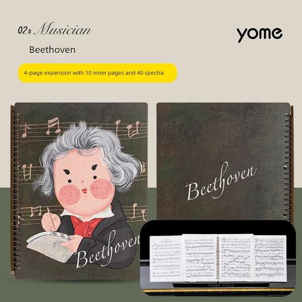 Yome Müzik Piyano A4 Notası Klasörü - Beethoven 4 Sayfa Genişletilmiş