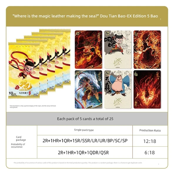 Nezha Sihirli Çocuk Kartları Kör Kutu - Doutian Bag EX Sürümü - 5 Paket (25 Kart)