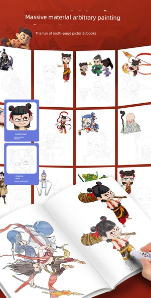 Nezha Sihirli Çocuk Boyama Kitabı - Hangi Sihirli Çocuk Denizi Yaptı 5 + 24 Renkli Marker (5 Adet) - Resim 10