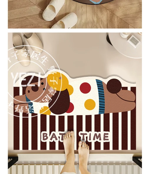 Dalga Noktalı Köpek Desenli Diatomit Banyo Paspası - 50x80cm - 10