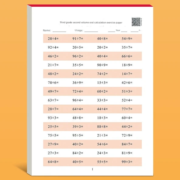 3. Sınıf 2. Dönem Zihinsel Hesaplama Alıştırma Kağıdı 20 Sayfa (1200 Soru)