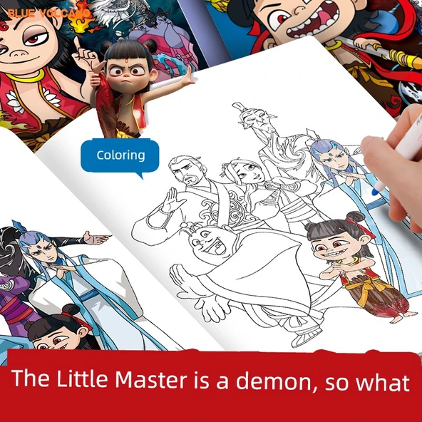 Nezha Sihirli Çocuk Boyama Kitabı - Hangi Sihirli Çocuk Denizi Yaptı 5 + 24 Renkli Marker (5 Adet) - Resim 4