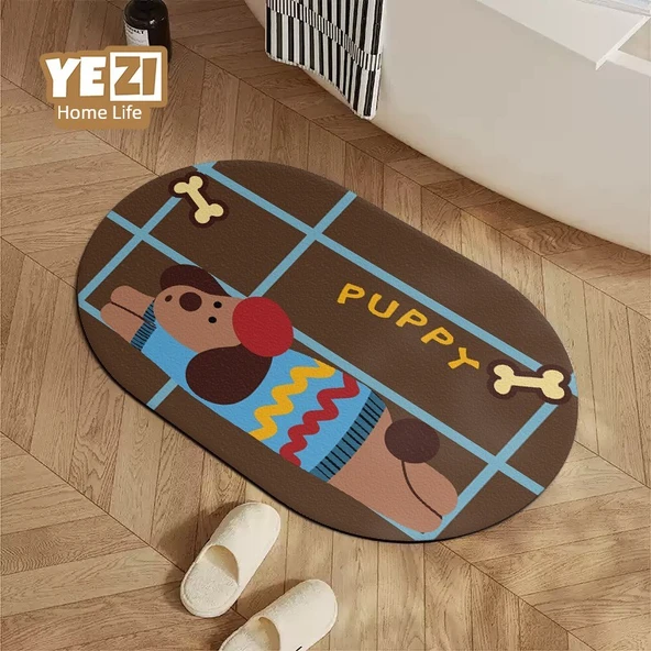 Çizgili Köpek Desenli Diatomit Banyo Paspası - 60x90cm - 3