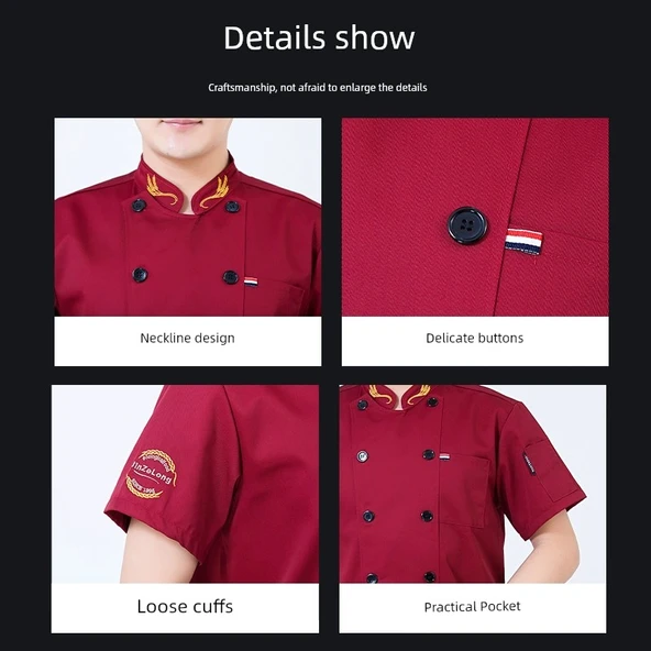 Nefes Alabilen Fileli Kısa Kollu Mutfak Üniforması - Buğday Başaklı Beyaz (Sırtı Fileli) - Resim 4