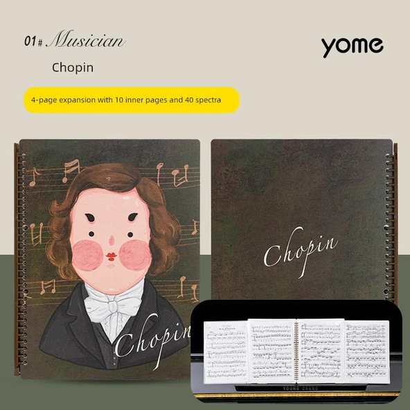 Yome Müzik Piyano A4 Notası Klasörü - Chopin 4 Sayfa Genişletilmiş