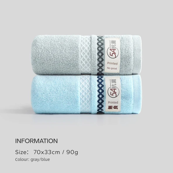 Muji Saf Pamuk Antibakteriyel Havlu - Mavi + Gri Klasik Seri