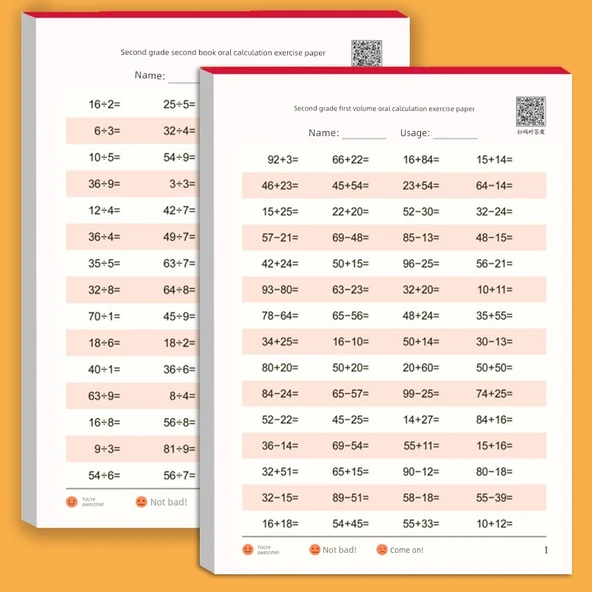 2. Sınıf 1. ve 2. Dönem Zihinsel Hesaplama Alıştırma Kağıdı 40 Sayfa (2 Adet)