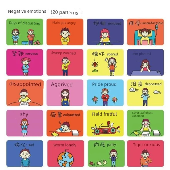 Duygu İfade Kartları - Çince-İngilizce - 20 Kart, 40 Yüz - 6