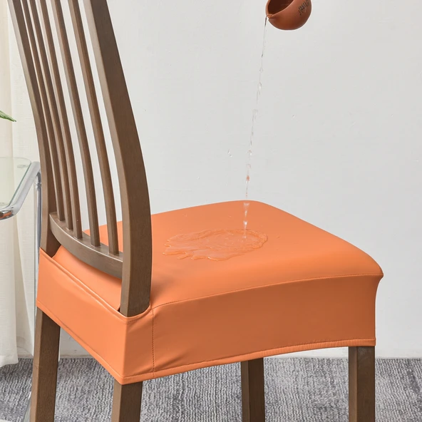 Su Geçirmez PU Deri Yemek Sandalyesi Kılıfı - Turuncu - Küçük (36-46cm)