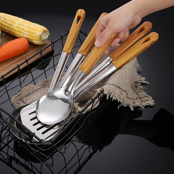 Kalın Paslanmaz Çelik Mutfak Gereçleri - Spatula ve Kevgir (Model 2) - 4