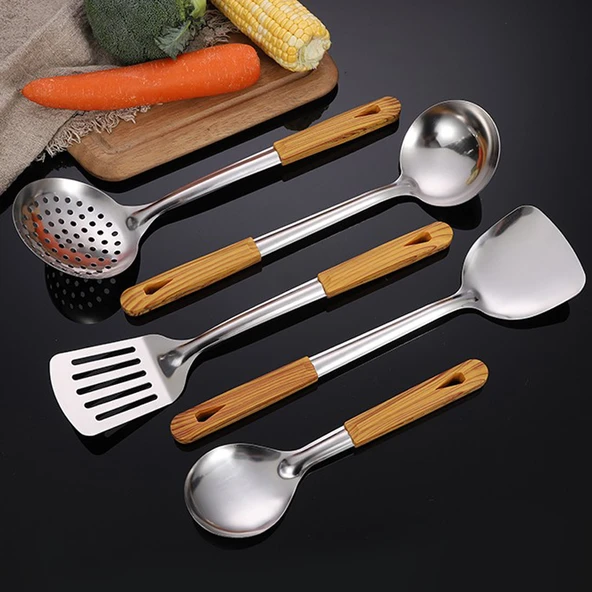 Kalın Paslanmaz Çelik Mutfak Gereçleri - Spatula ve Kevgir (Model 2) - 3