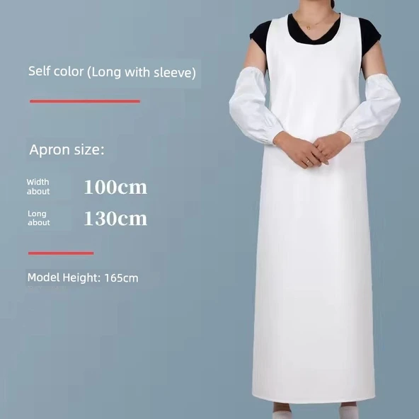 Yağa Dayanıklı PU Yelek Önlük - Beyaz - 130 cm - Cepsiz ve Kollu