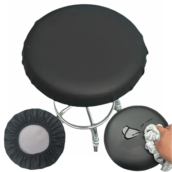 Yuvarlak Tabure Su Geçirmez Deri Minder Kılıfı - Siyah 34-35cm - 2