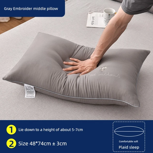 Polyester Elyaf Yastık - Gri Arı Desenli Orta Yastık - Tek