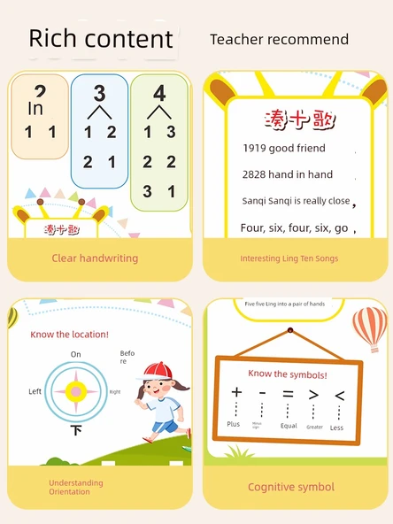 Anaokulu Matematik Duvar Tablosu - CG-07 10 İçinde Ayrıştırma, Toplama, Çıkarma, Zaman [3 Yaprak] - Resim 4