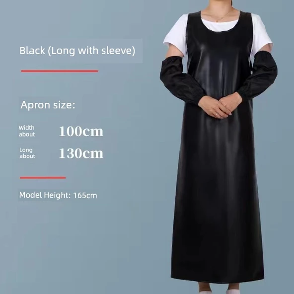 Yağa Dayanıklı PU Yelek Önlük - Siyah - 130 cm - Cepsiz ve Kollu