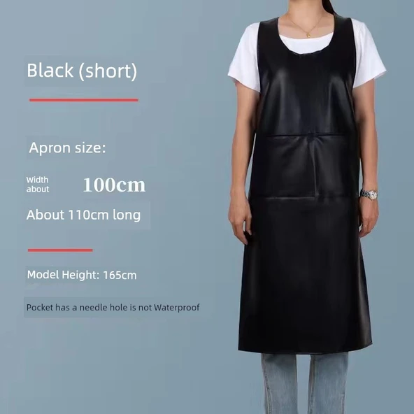 Yağa Dayanıklı PU Yelek Önlük - Siyah - 110 cm - Cepli