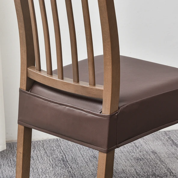Su Geçirmez PU Deri Yemek Sandalyesi Kılıfı - Açık Koyu Gri - Büyük (47-56cm) - 8