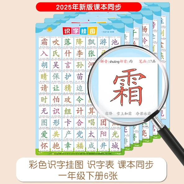 [2025 Yeni] 6 Renkli Okuma Yazma Duvar Tablosu [419 Kelime] (1. Sınıf 2. Kitap)