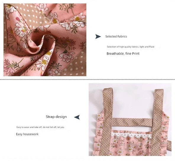 Çiçek Desenli Kanvas Mutfak Önlüğü - El Silme - Mavi - Resim 12